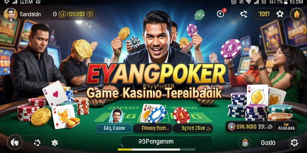 Tangkapan layar gameplay EYANGPOKER menampilkan suasana kasino yang mendebarkan.