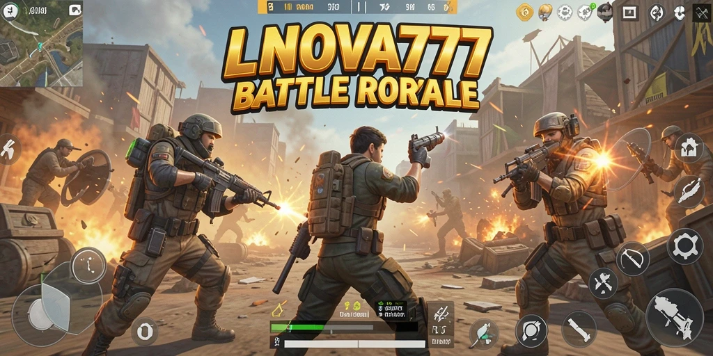 Screenshot LNOVA777 menampilkan aksi pertempuran seru di arena Battle Royale.