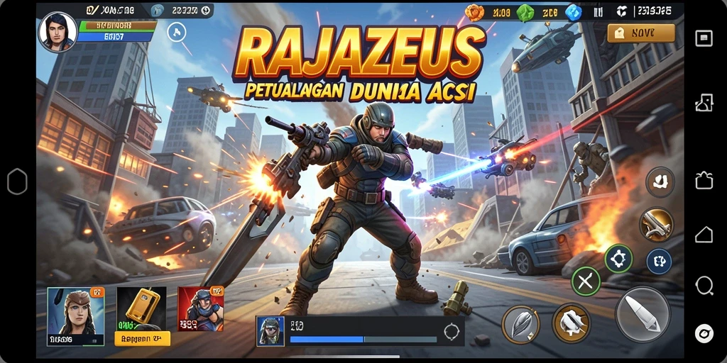 Tangkapan layar gameplay RAJAZEUS yang menampilkan pertempuran seru dan grafis menakjubkan.