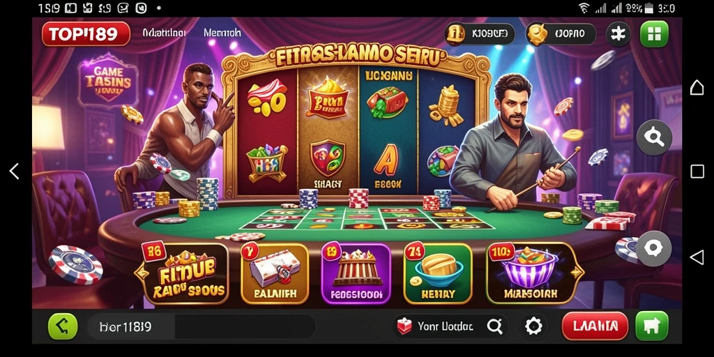 Tangkapan layar utama dari gameplay TOPI189 dengan suasana Kasino yang menarik.